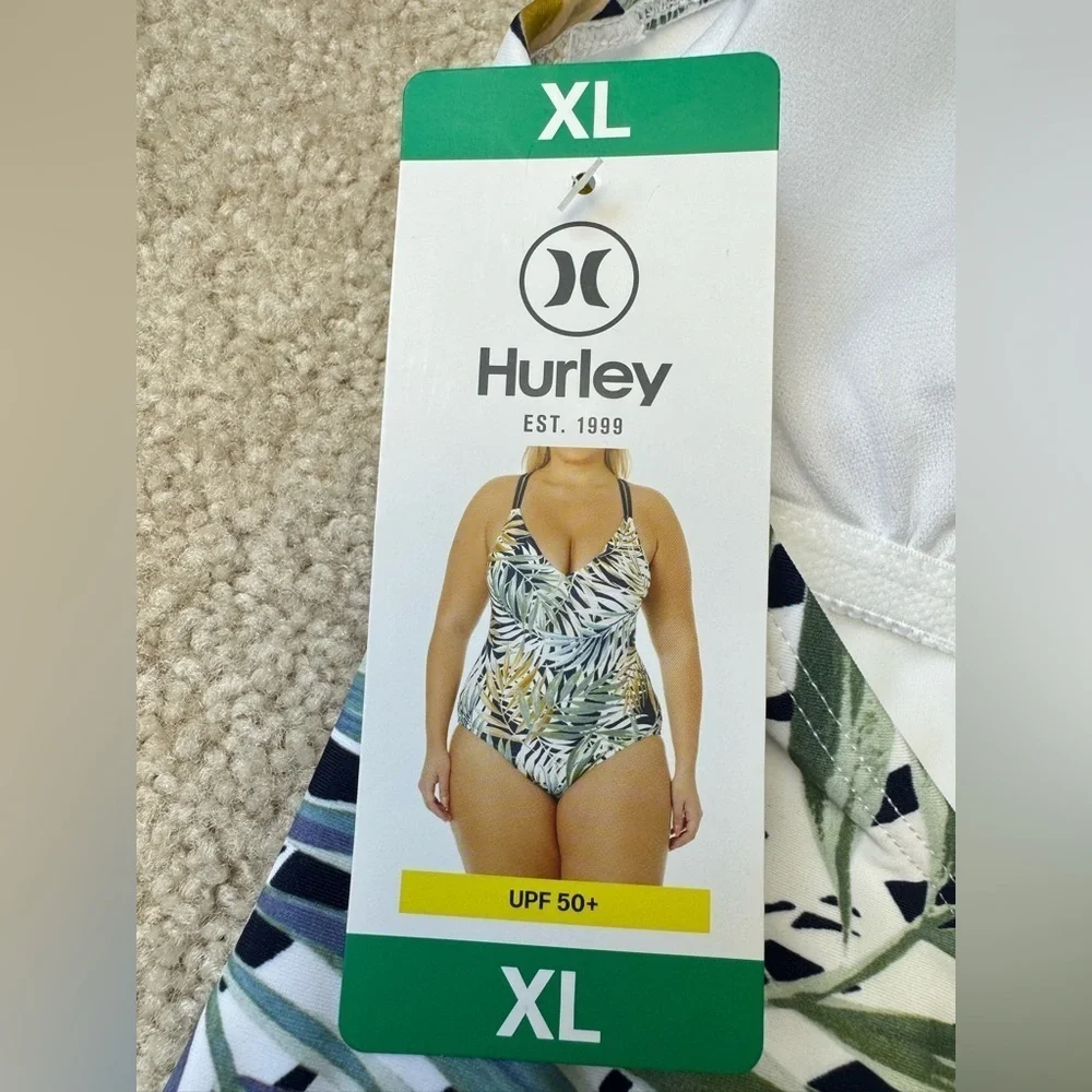 NWT Hurley One Piece Swimsuit Bathing Suit V-Neck UPF 50+ Tropical Print Size XL